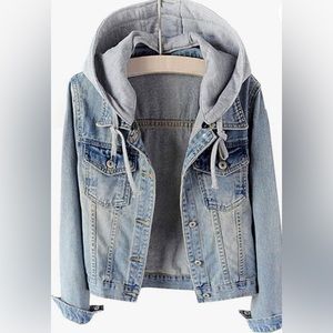 LifeShe Women's Detachable Hoodie Light Denim Jacket